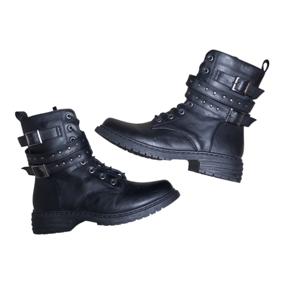 Wanted Dynamic Black Studded Side Zip Buckle Combat Boots Size 8 - Picture 13 of 14